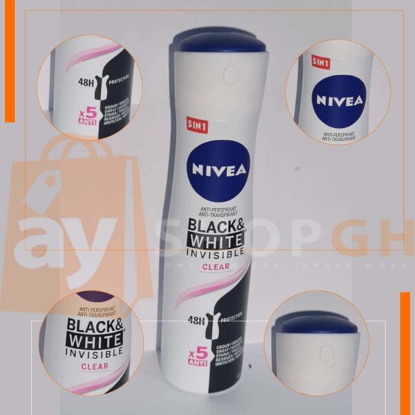 NIVEA DEO SPRAY 150ML – BLACK & WHITE INVISIBLE CLEAR