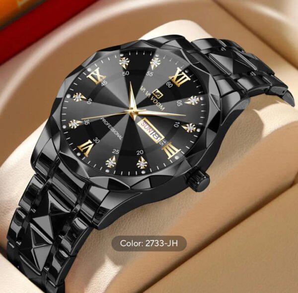 Men Watch Water Diamond Luxury Night Glow Double Calendar Quartz Movement 41mm Blue Gold Stainless Steel Fashion Business Watch - Image 4