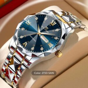 Men Watch Water Diamond Luxury Night Glow Double Calendar Quartz Movement 41mm Blue Gold Stainless Steel Fashion Business Watch