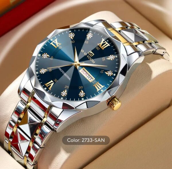 Men Watch Water Diamond Luxury Night Glow Double Calendar Quartz Movement 41mm Blue Gold Stainless Steel Fashion Business Watch